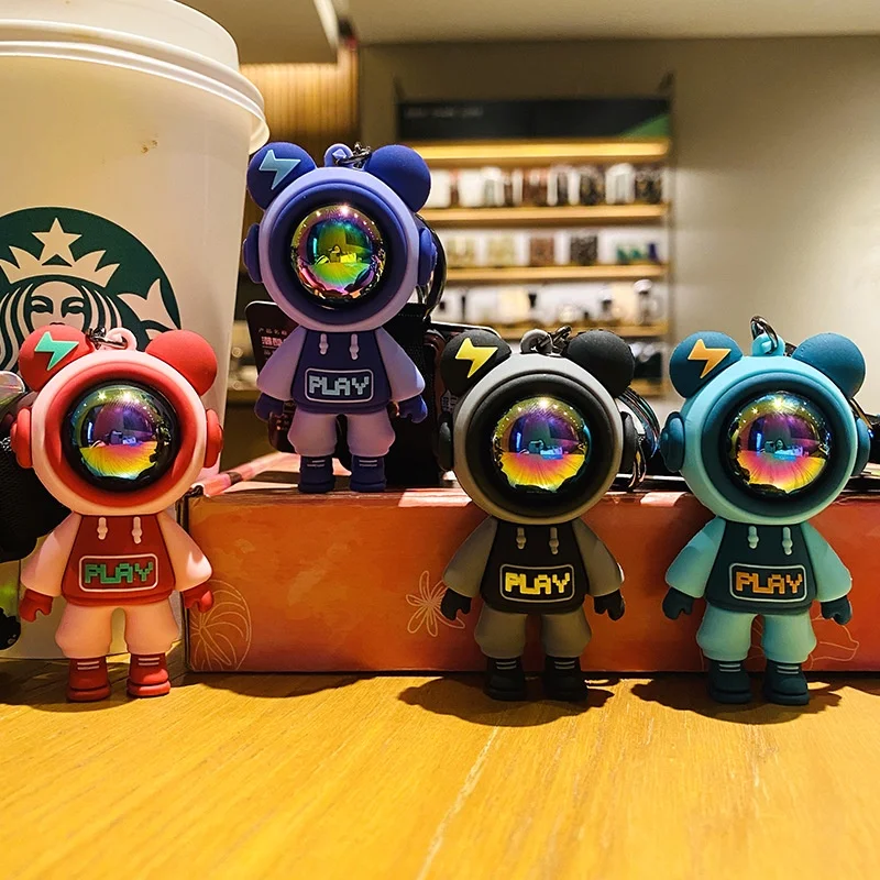Cartoon Lightning Bear Keychain Cute Astronaut Bear Doll Keyring Bag Pendant Couple Car Keyholder Creative Bag Charm Accessories image 2