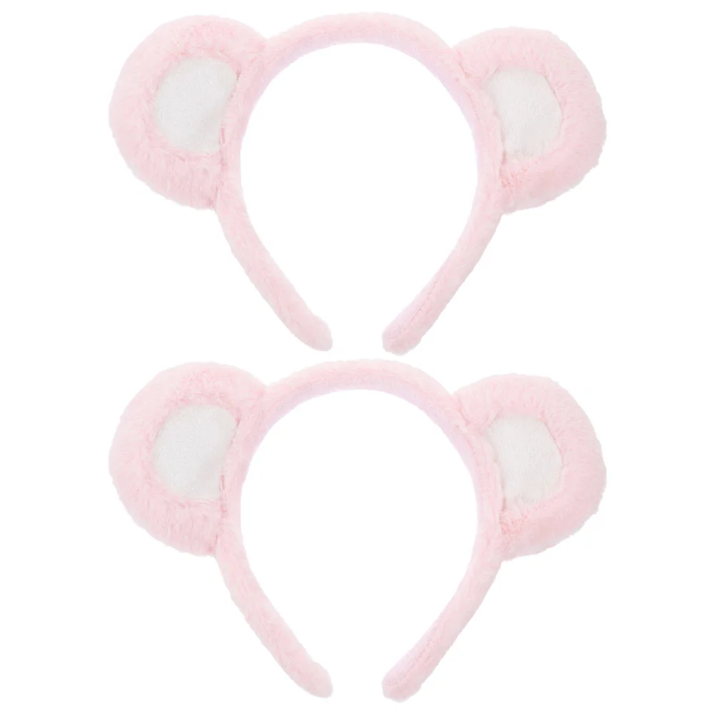 2 Pcs Bear Headband Reusable Lovely Dress Halloween Decor Hair Fluffy Hairbands Fabric Supply Animal Headwear for Party