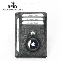 Real Leather Rfid Airtag Card Holder ID Cardholder with Rfid Blocking Anti-theft Business Card Case Wallet with Airtag Holder