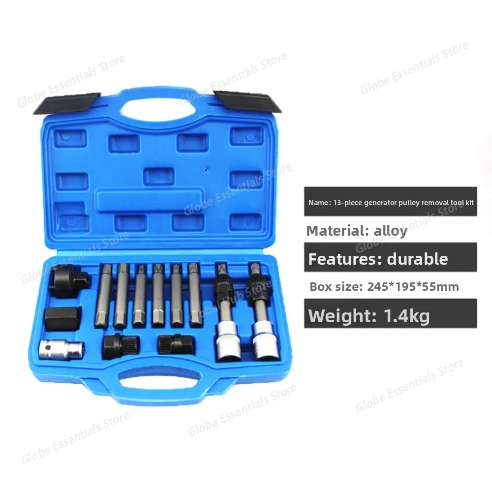 13pcs Alternator Freewheel Pulley Puller Removal Alternator Pulley Extractor Engine Car Tool Kit Auto Tool Set Belt Removal Tool