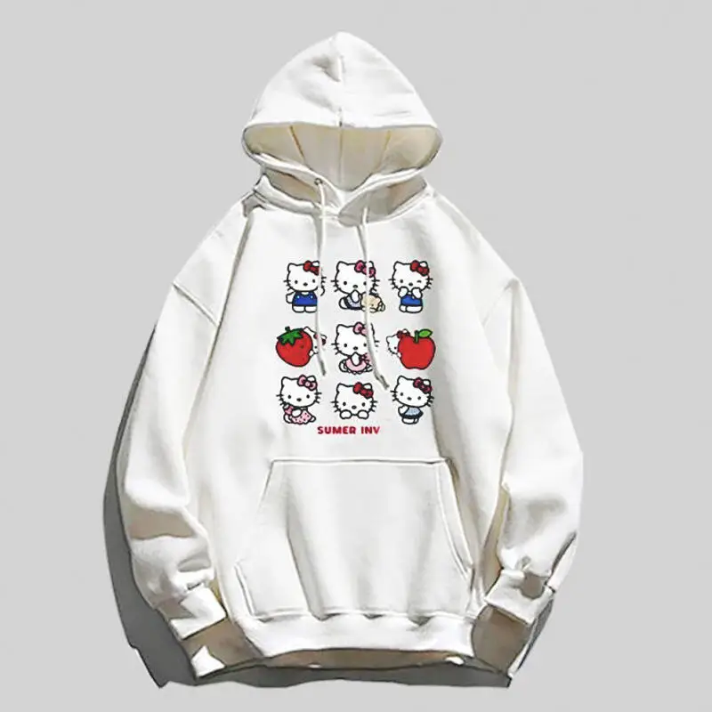 

Толстовка с капюшоном Y2K «Hello Kitty», пуловер большого размера унисекс, осень-зима 2021, толстовка с кавайным мультяшным принтом, милый новый свитшот в стиле аниме