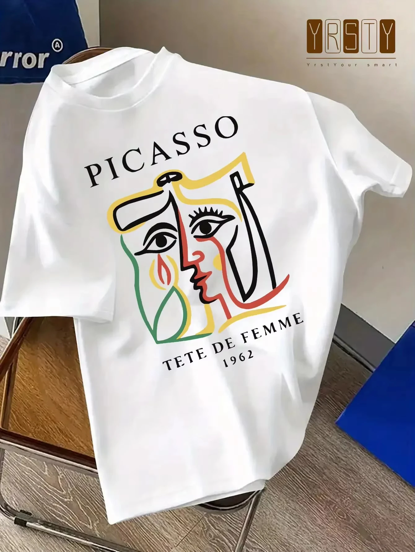 Unisex Abstract Cubism Art Face Print T‑shirt Vintage Geometric Colorful Art Graphic Casual Crew Neck Streetwear Tee