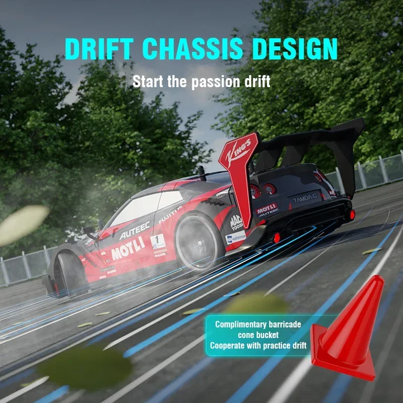 1/14 RC Drift High Speed Auto Mit Lichtern Kinder Spielzeug 4WD Fernbedienung Fahrzeug Gummi Zwei Arten von Reifen Simulierte Auto Junge Geschenke