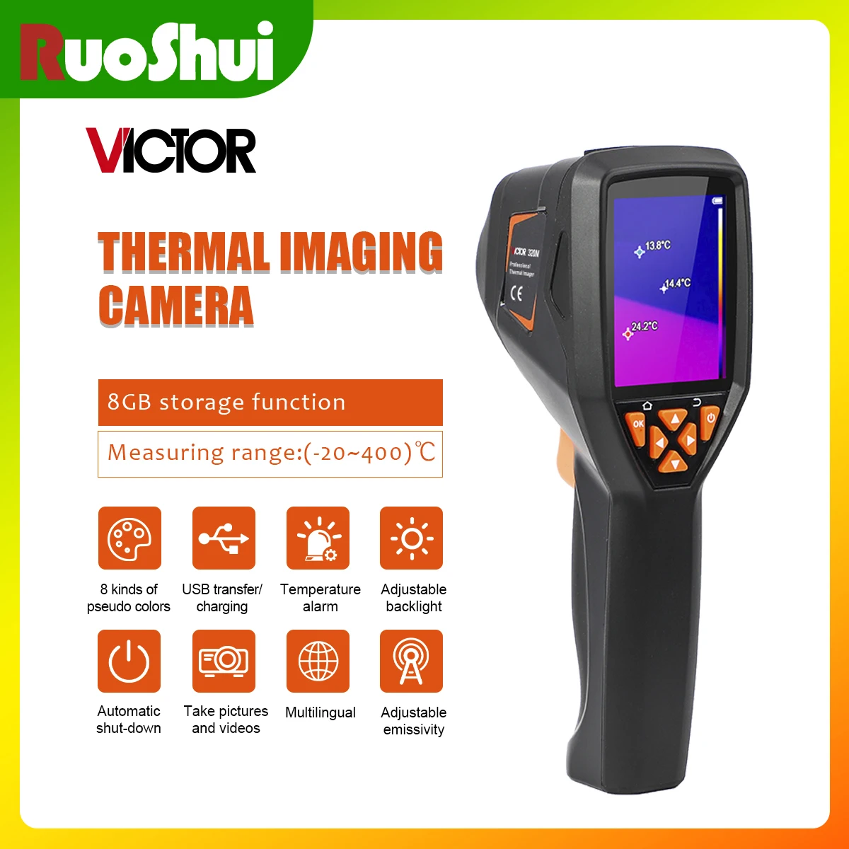 RuoShui 320M Thermal Imaging Camera 2.8 Inches Display 8GB Storage Function Resolution 120x90 55.6 Field of View