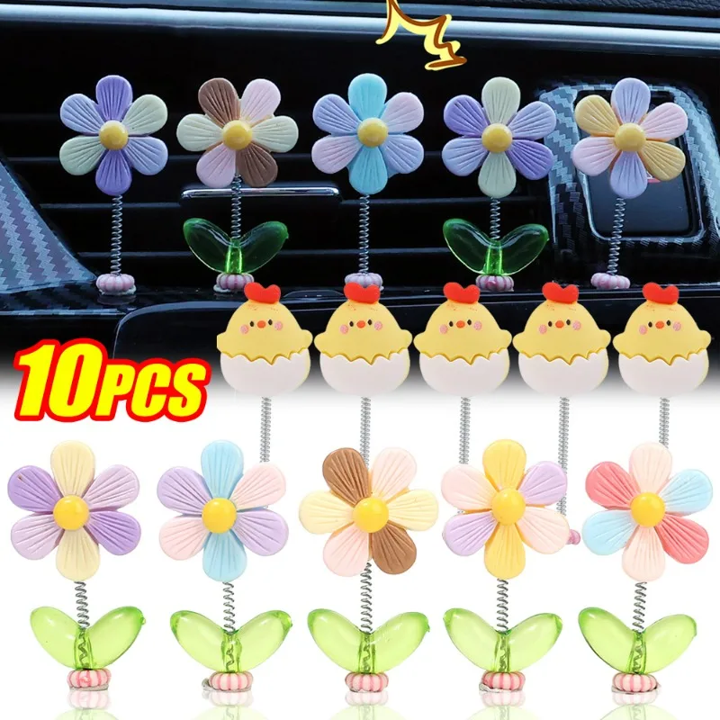 Swinging Rainbow Flower Ornaments Car Interior Decor Accessories Dashboard Rearview Mirror Shake Head Colorful Flower Ornament