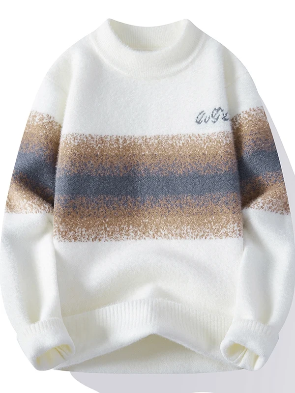 

Men's Knitted Sweater Autumn Winter Thiened Warm Faux Mink Velvet Inner Wear adient Color Casual Sle Long Sve round ...