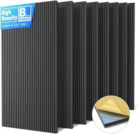 8 Pack Large Acoustic Panels, Self-Adhesive Sound Absorbing Foam for Walls, Home Studio Office Decor - Black