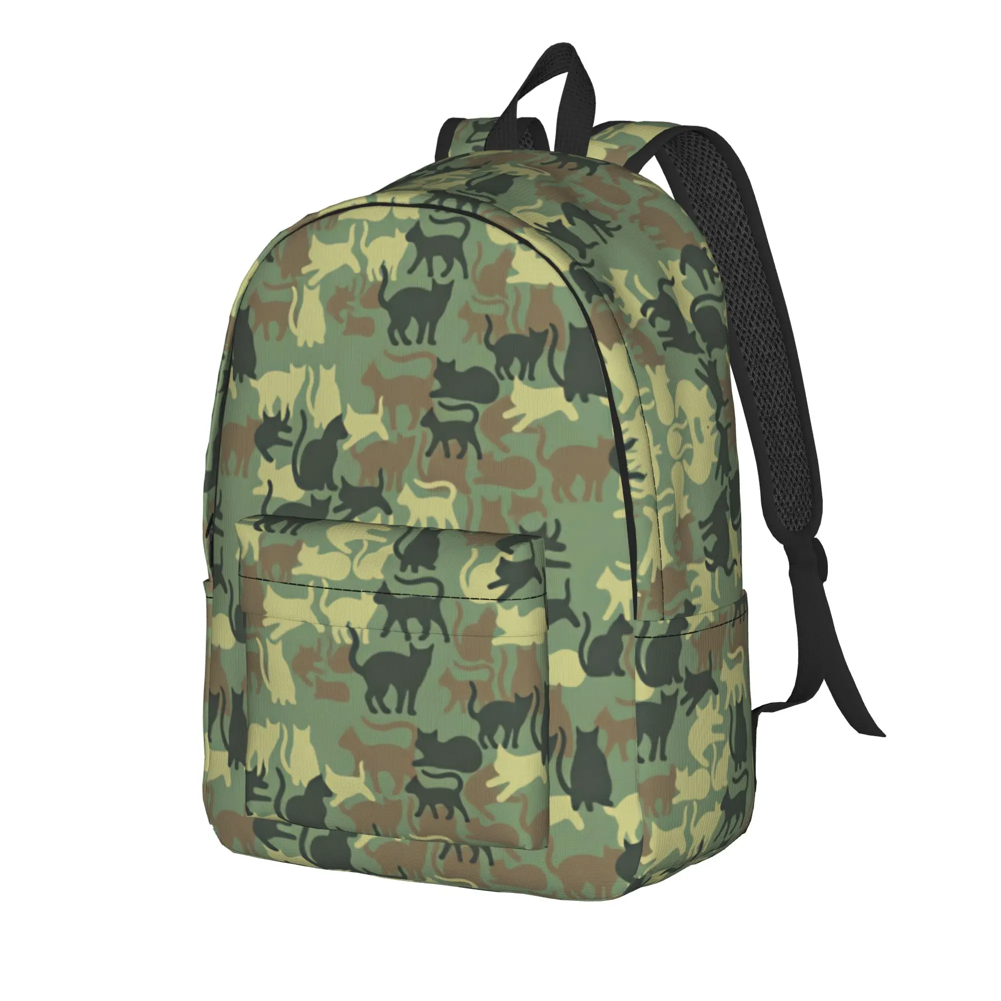Cute Cat Camouflage Backpack  Travel Backpacks Girl Custom Lightweight High School Bags Novelty Rucksack
