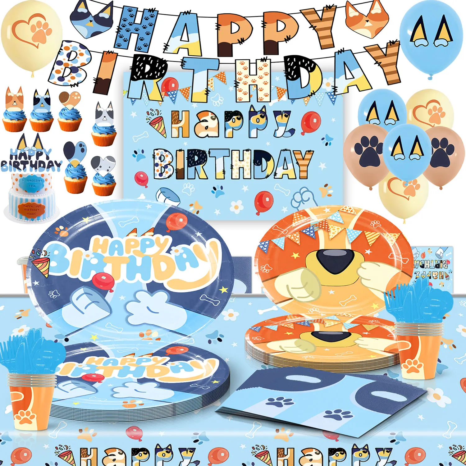 

Blue Dog Birthday Party Decoration Supplies Cartoon Quality Dog Bingo Balloon Banner Tableware Kid Baby Shower Photography Prop