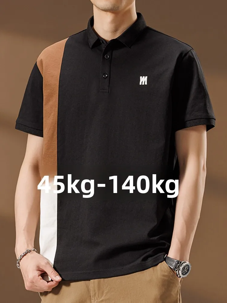 

Trendy Color Blo ort Sve irt Men's Summer Turn Collar Top plus Size Fat Men's Clothing Paul irt Faionable U...