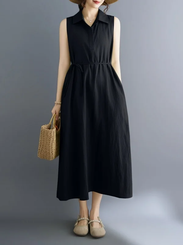 

Summer Cool Sensation New Korean Style Sleeveless Dress Women's A-Line Vest Long Dress Meat Concealing Slimming Effect