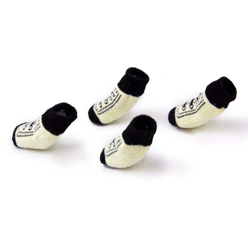 

4Pcs Dog Socks Shoes for Small Dogs and Cats Cotton Spandex Anti-Slip Paw Protection Black White Size M Pet Footwear for Cold