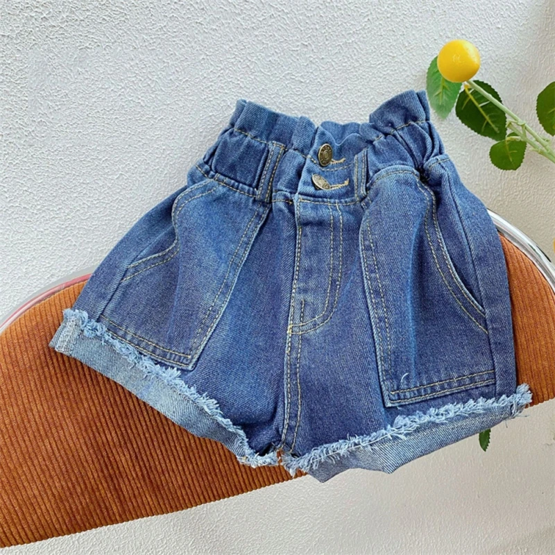 2-8Y Summer Girls Fashioin Jeans Denim Shorts New Kids Girls High-Waisted Shorts Children Wide Leg Flower Bud Denim Casual Short