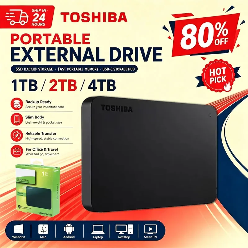 For Toshiba A3 HDTB420XK3AA Canvio Basics 500GB 1TB 2TB 4TB Portable External Hard Drive USB 3.0 Black Hot Sale