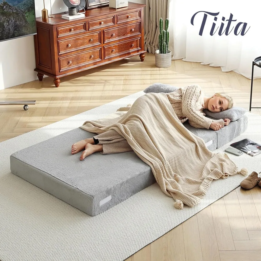 سرير أريكة فردي محمول مع وسادة وقماش قطيفة، بما في ذلك حقيبة تخزين مثالية لمساحات المعيشة واستخدام كراسي الأرضية #5