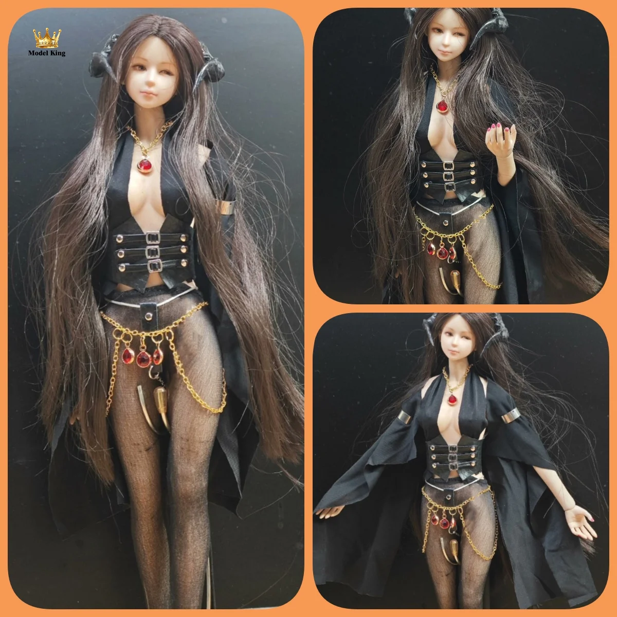 1/6 Scale Low Cut Sexy Mature Waist Cinching Cloak Metal Pendant Sweet Devil Elf Set Fit 12'' TBL Action Figure Body Model