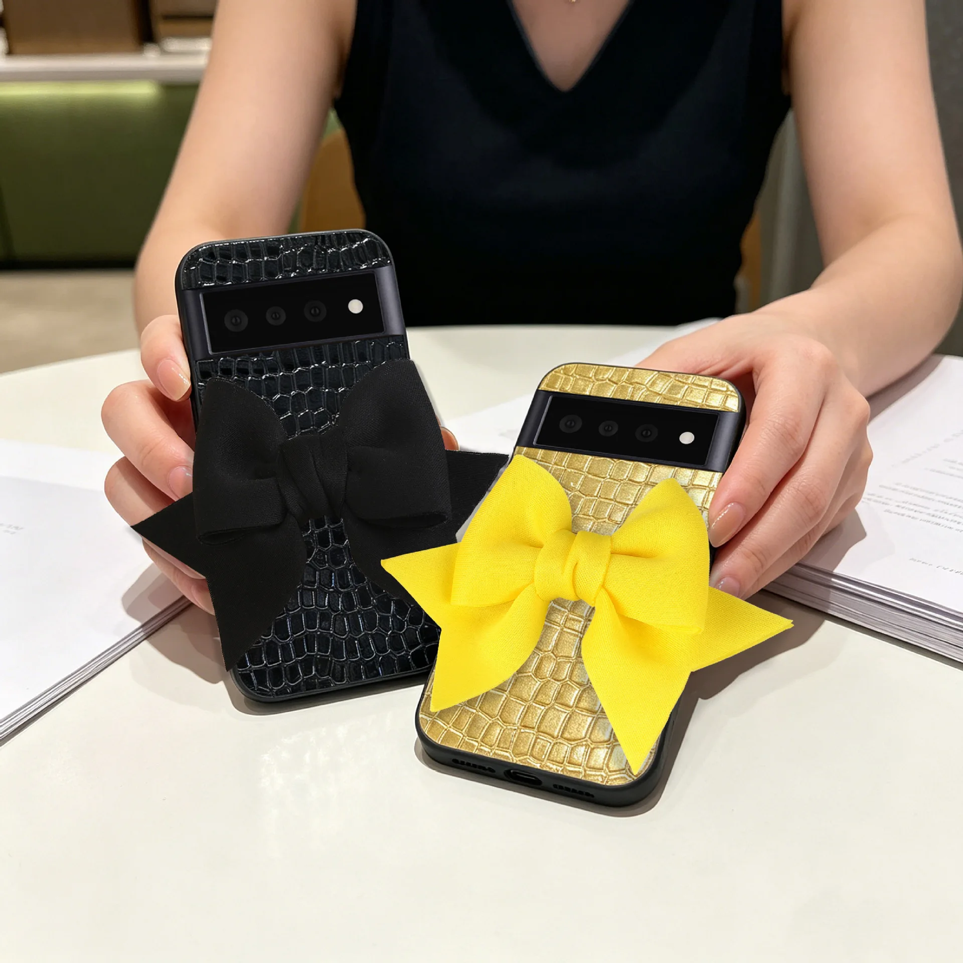 

Faux Crocodile Textured Leather Soft Phone Case For Google Pixel 10 9 Pro XL 8 7 6 pro 10A 9A 8A 7A 6A Cute 3D Knit Bow Shell