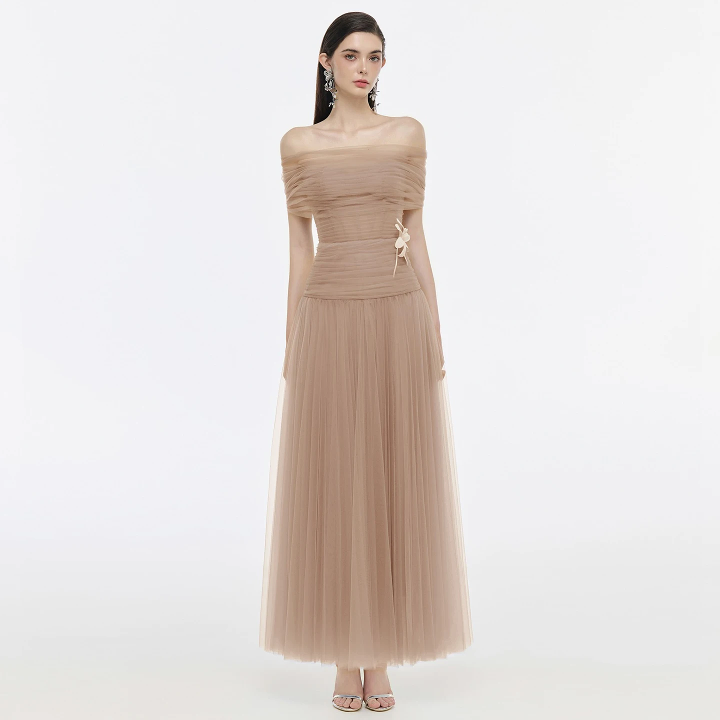 

Sharon Said Элегантное вечернее платье с открытыми плечами и длинным рукавом с 3D цветами Скромные женские свадебные платья SF422 по индивидуальному заказу