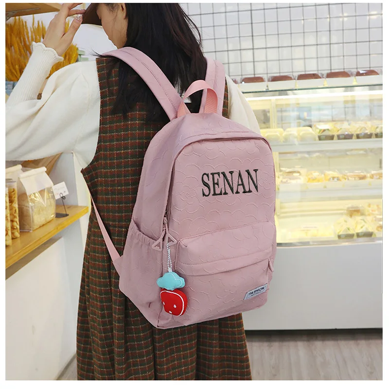 Personalized Cute Backpack Custom Embroidered Large Capacity Student School Bag Solid Color Children's Nylon Handbag Gift