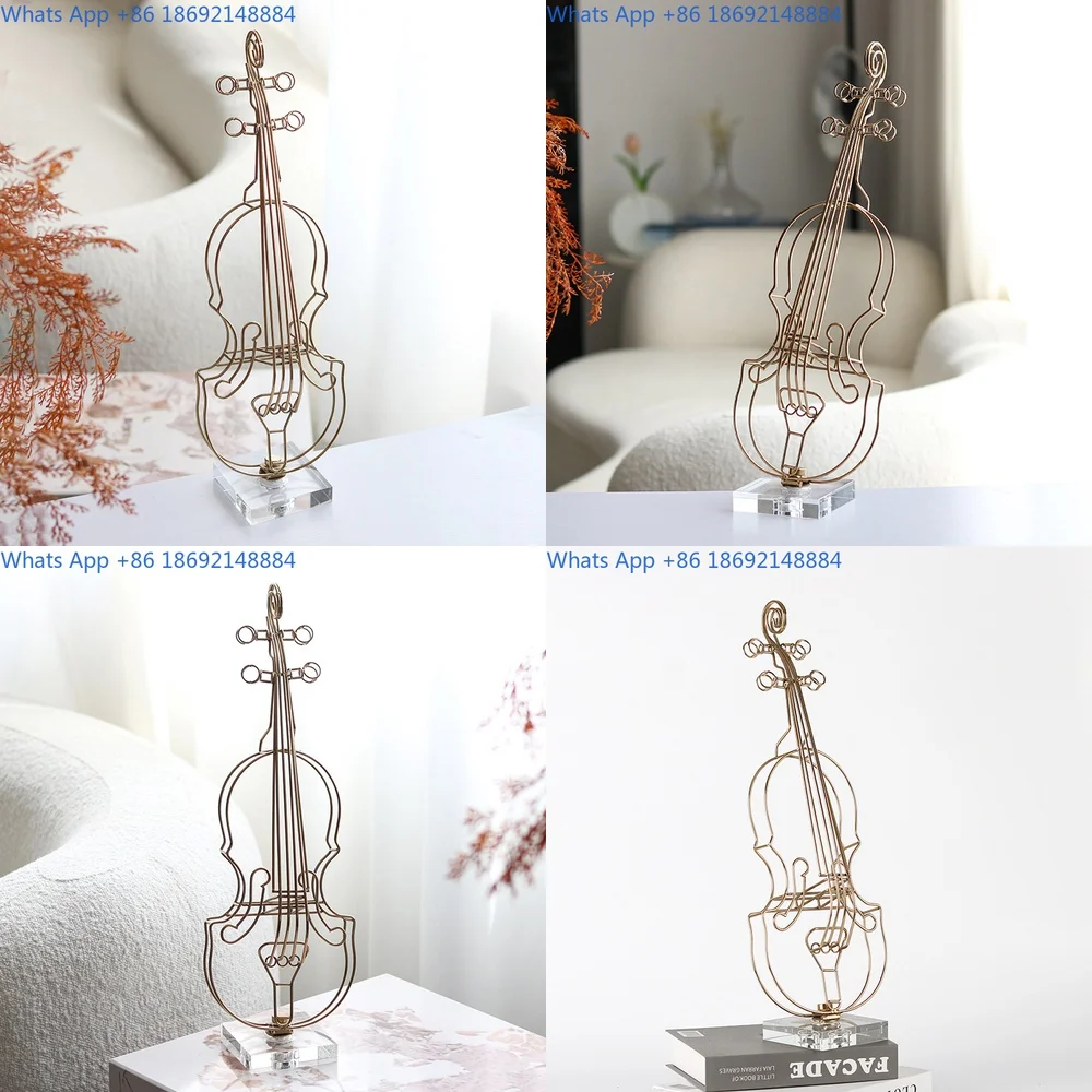 Minimalist Violin Metal Line Decor for Hotel Lounge Music Bar Model Room Luxury Instrument Soft Decoration