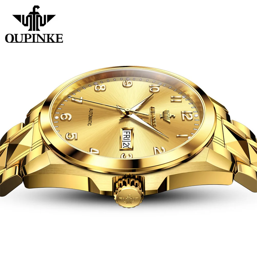 OUPINKE 3323 Classic Imported Mechanical Movement Watch High Luminous Function 50m Waterproof Tungsten Steel Watch For Men Women