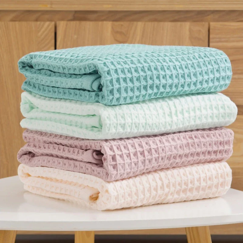 Cotton Bath Towel Set for Adult Child Super Absorbent Soft Bathroom Waffle Towel Solid Color Kitchen Clean Towels