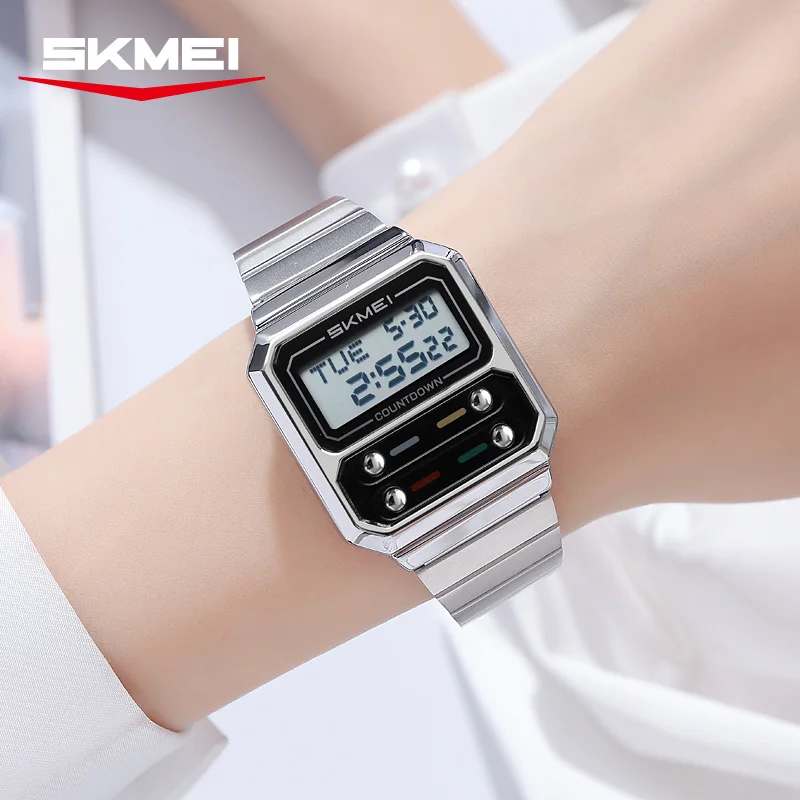 SKMEI 2448 الفاخرة الفولاذ المقاوم للصدأ ساعة رقمية للرجال مقاوم للماء العد التنازلي للصدمات رجالي ساعات المعصم Relojes Para Hombre