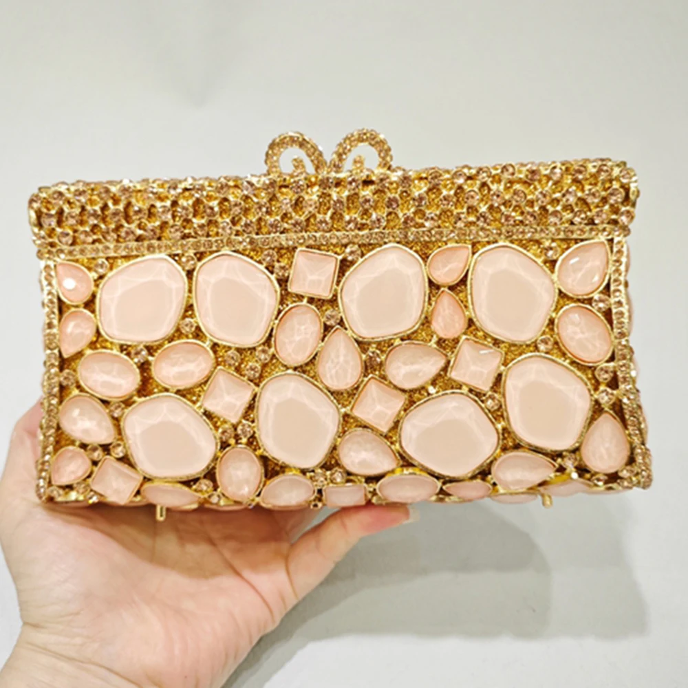 

Gold/Green Big Stone Evening Purses Bags Hard Metal Women Crystal Wedding Formal Clutch Diamond Lady Bridal Dinner Purse Banquet