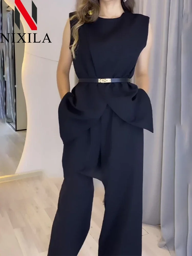 New Spring Summer Cardigan Two Piece Sets Womens Outifits Elegant Sleeveless Top Long Pant Sets Fashion Sets for Women 2 Pieces