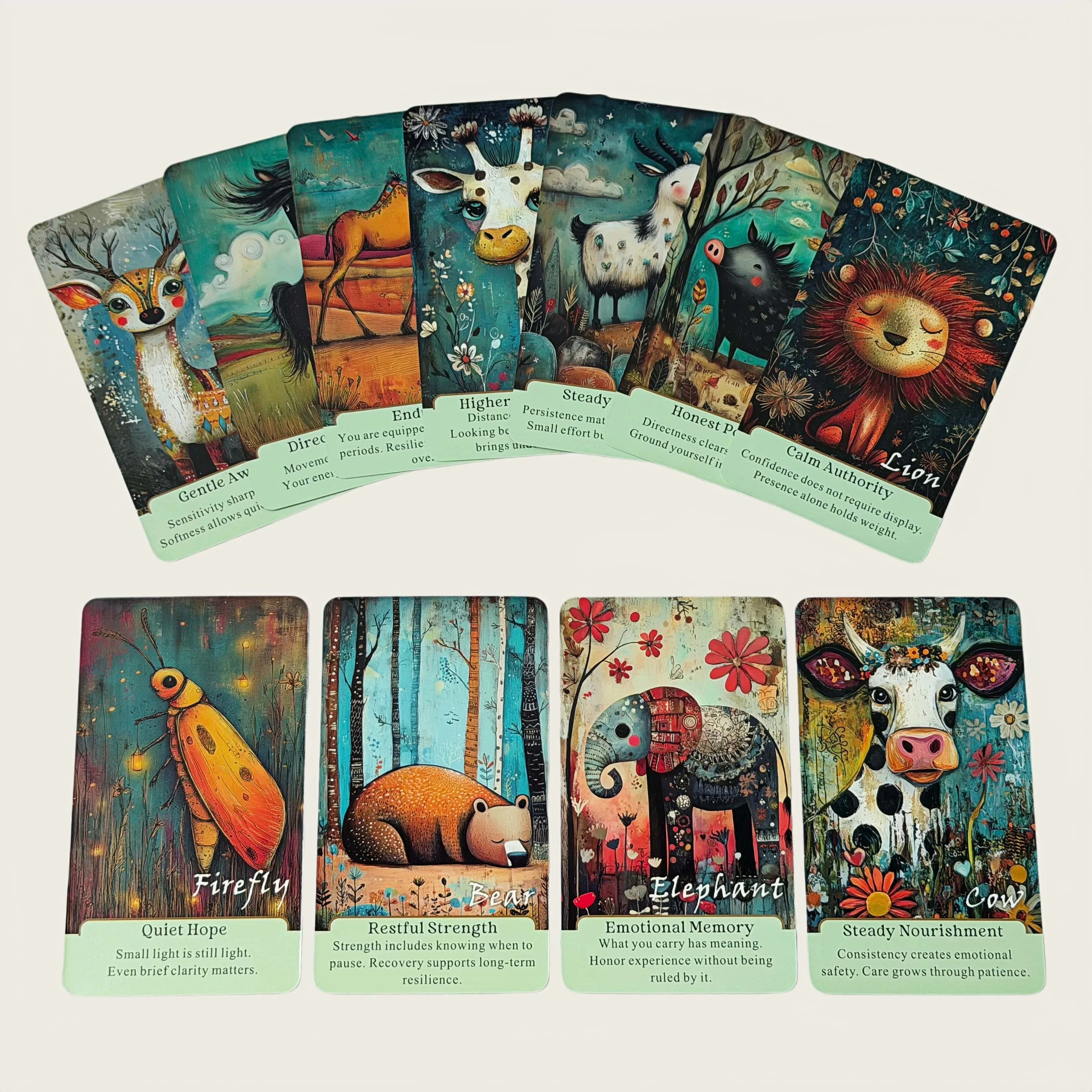 English Animal Symbol Emotion Awareness Oracle Cards, 54 Tarot Cards for Mindfulness, Self-Exploration, Spiritual Growth Gift