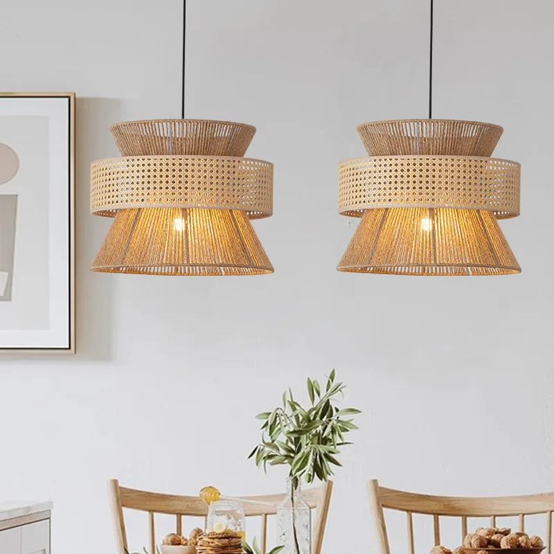 

Japanese Style Hemp Rope Chandelier Zen Tea Room Industrial Style Restaurant Antique Style Restaurant Retro Rattan Woven Lamp