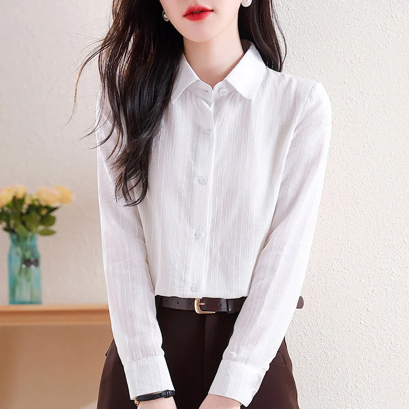 

Office Lady Solid Comfortable Casual Loose White Shirts 2024 Spring New Women's Top Fashion Simple Workplace Commuting Blouse