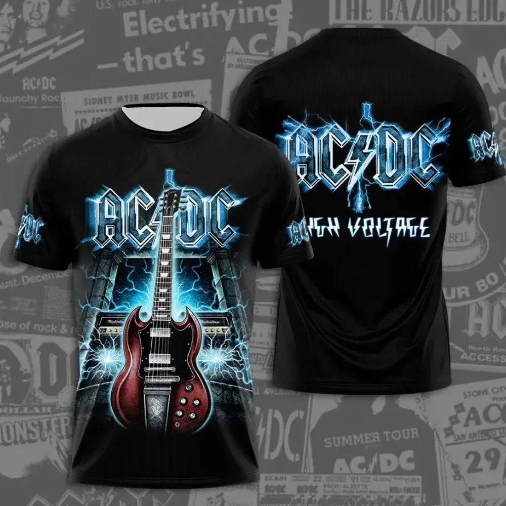 2025 Fashion Creative AC DC Printed Men's Rock Band T-shirt Summer Trendy Street Round Neck Short Sleeve Top Loose Unisex Clothi image 2