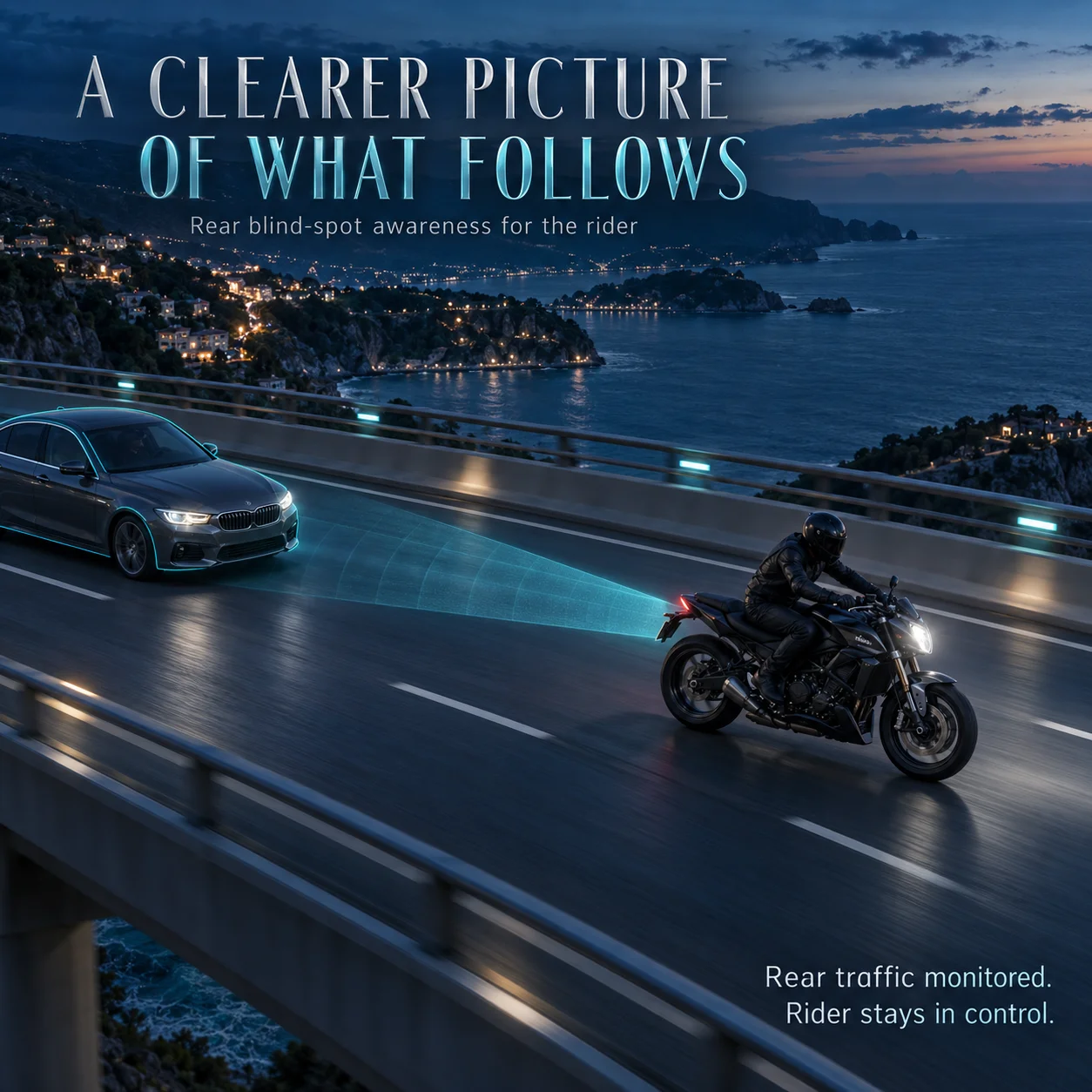 77GHz Motorcycle Blind Spot Monitoring Radar System: Rear-Only BSD/LCA Sensing with Dual LED Warnings, Up to 70m