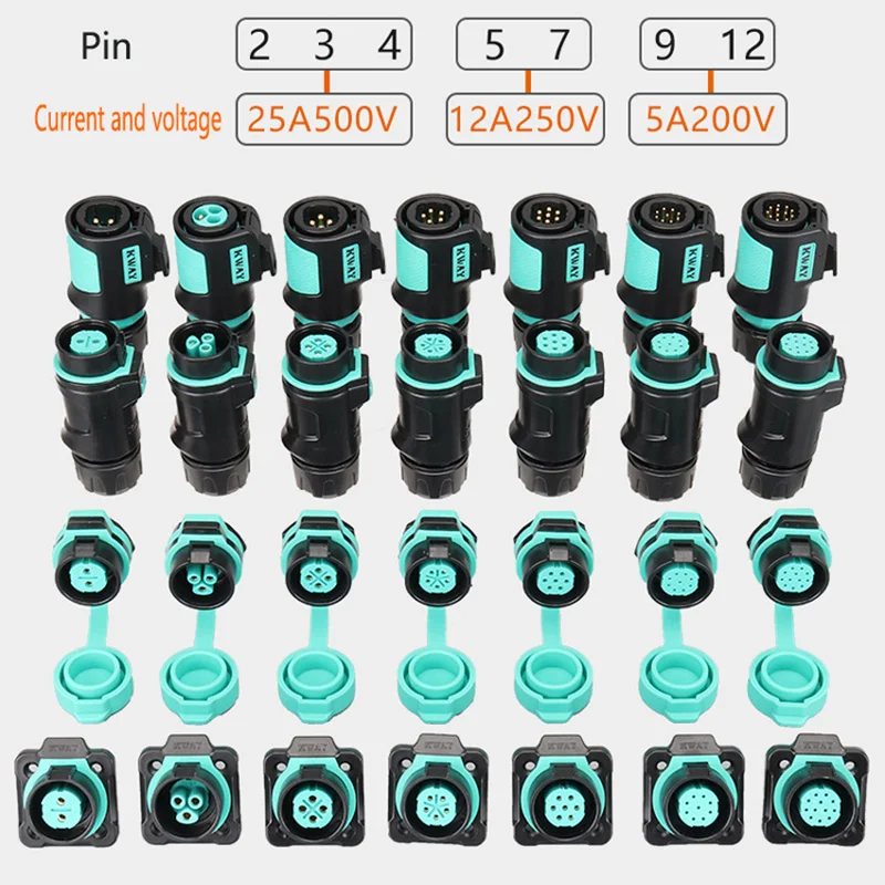 KWAY K20 1Pcs Waterproof IP68 Aerial Fixed Removable Male Plug Female Socket 2-3-4-5-7-9P 12 Pin Outdoor Power Quick Connector