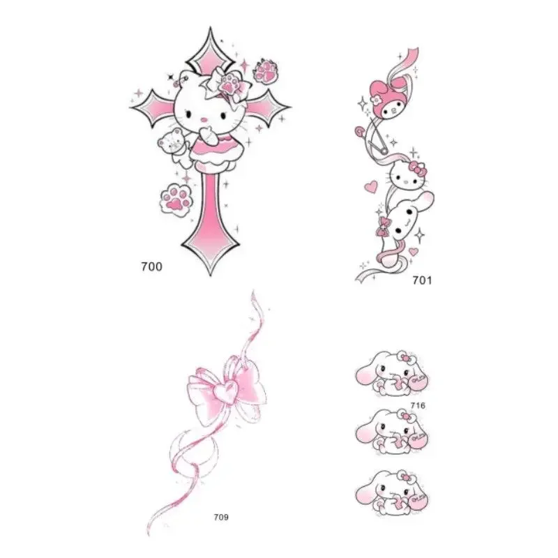 Sanrio Hello Kitty Flower Arm Tattoo Sticker, Kawaii Anime Character, Impermeável, Descartável, Fofo, Desenhos animados, Menina