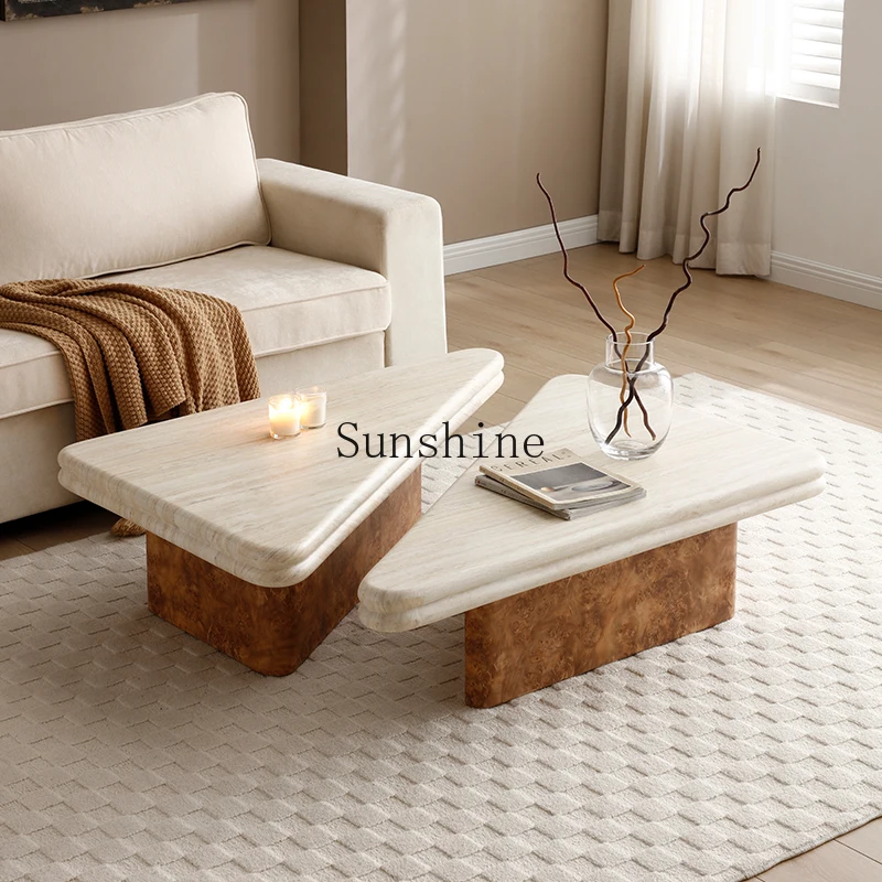 

Nordic wabi sandy wind natural travertine coffee table creative bedroom living room small coffee table