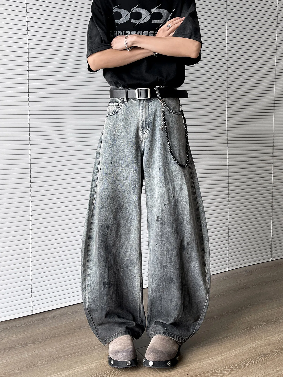 

Retro Splashed Ink Stained Denim Jeans Straight Leg Wide Leg Pants Men Women Casual Straight Cut Banana Flared Trousers