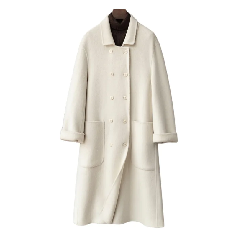 

2025 Spring Women's Double Sided Woolen Coat 10 Yak Fleece 90 Wool Korean Edition New Woolen Long Jacket