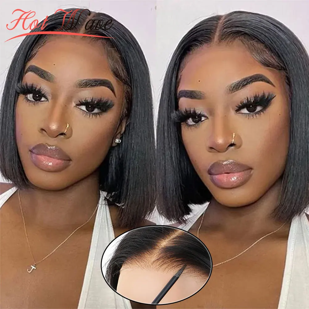 

HOTWAVE Glueless Wig 10Inch Straight Bob Wig Lace Front Human Hair Wigs Wear Go Glueless Wig Brazilian Hair 180% For Women