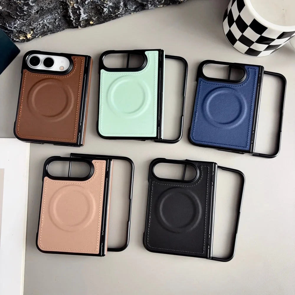 For iPhone Duo Matte for Magsafe Leather Phone Case for iPhone Duo 18 Fold Magnetic Solid Color Shockproof Slim Cover