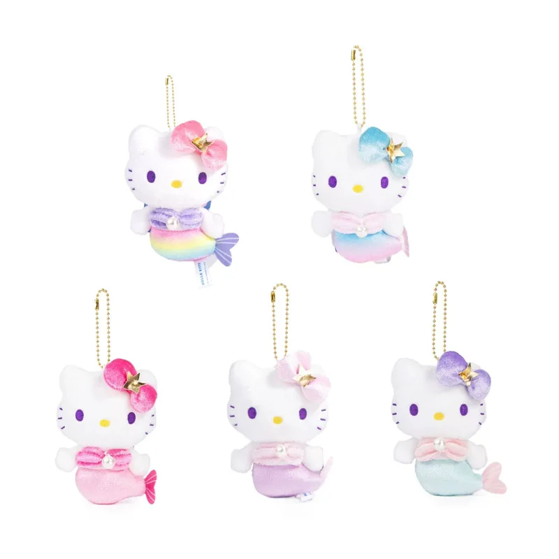 Kawaii sanrio olá kitty 50th aniversário sereia arco-íris brinquedos de pelúcia mochila pingente acessórios chaveiro boneca presente natal