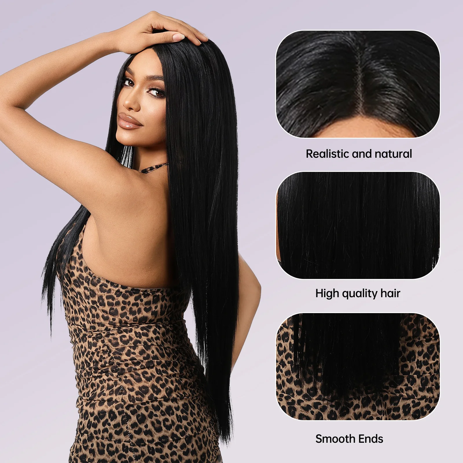 Long Straight Afro Lace Frontal Wigs Dark Black Hair Deep T Part Transparent Lace Wigs for Women Brazil Daily Wig Heat Resistant