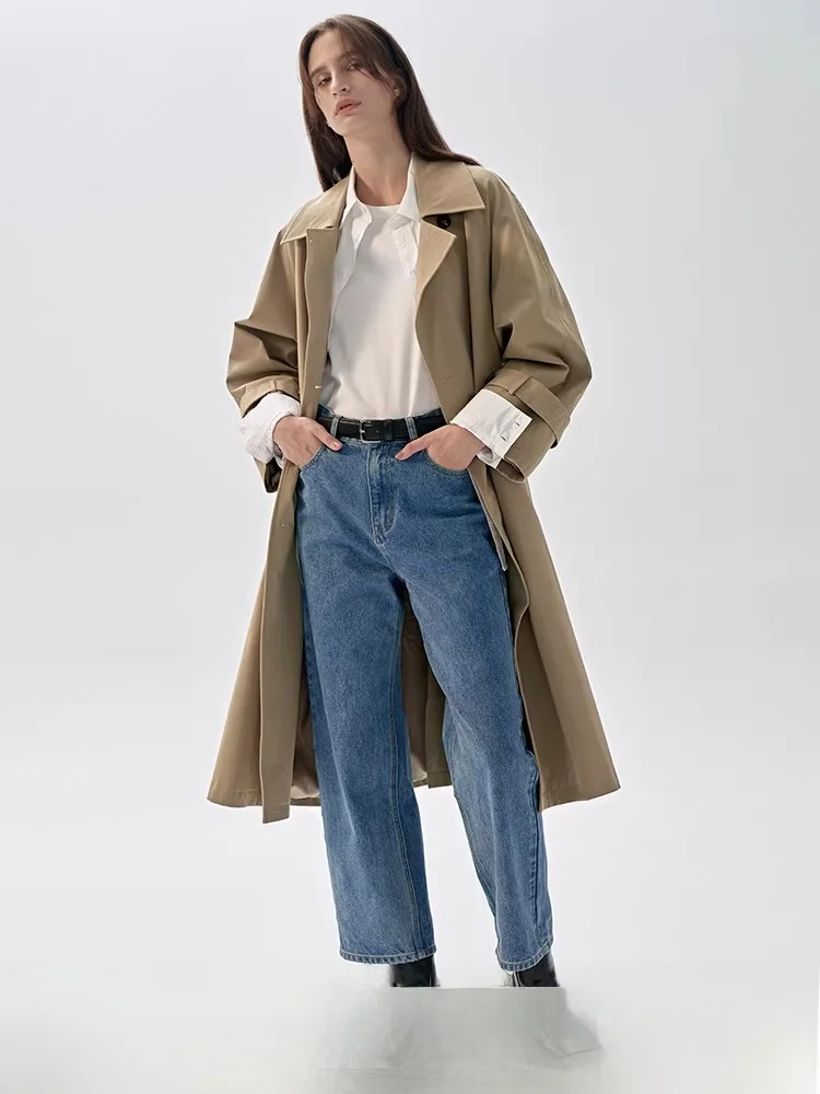 

Classic Blue Cotton Straight Leg Jeans High Waist Button Fly Nine Points Pure Cotton Slimming Jeans for Young Women