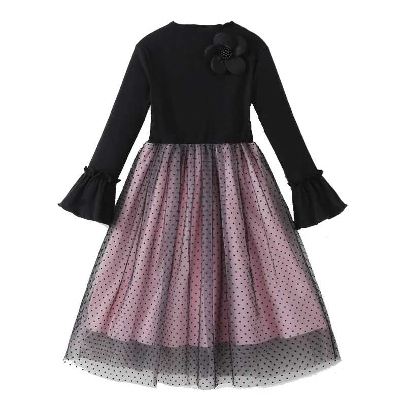 فستان توتو بأكمام طويلة مضيئة للخريف الفرنسي بتصميم كلاسيكي لعام 2025 فستان الأميرة منقط للأطفال 4 8 10 12 14 سنة #4