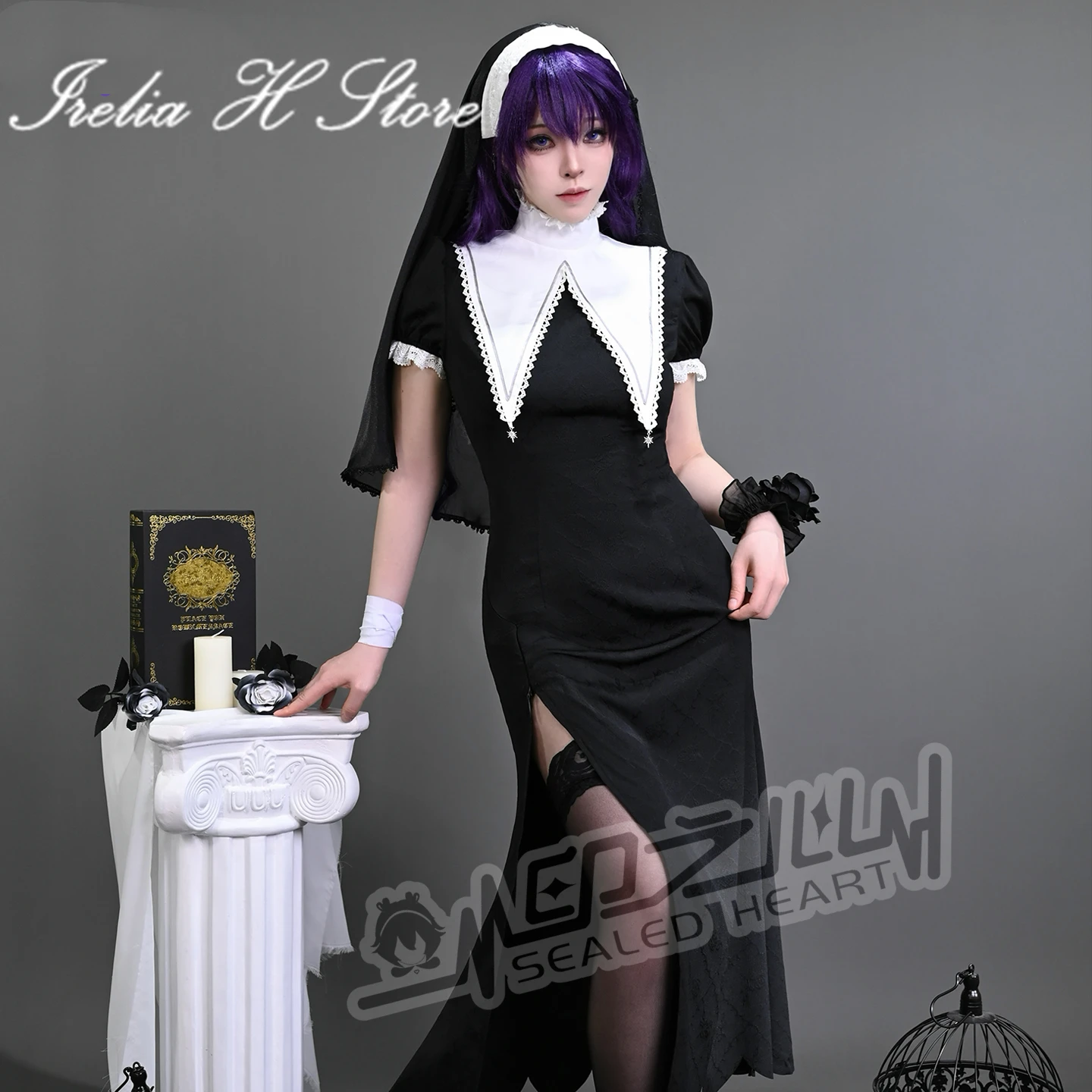 

Irelia H Asahina Mafufu косплей костюм для женщин аниме Хэллоуин монахиня платье черный