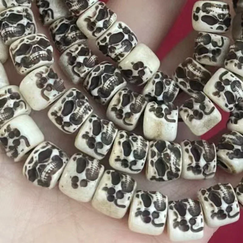Tibetan-style hand-carved solid white agate beads made from ox camel bones used as DIY accessories for bracelets and long