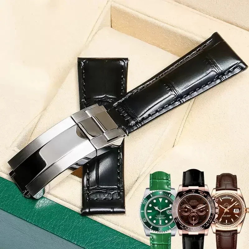 20mm Watch Bands For Rolex SUBMARINER Yacht-Master DAYTONA GMT Crocodile Grain Leather Men Strap Watch Accessories