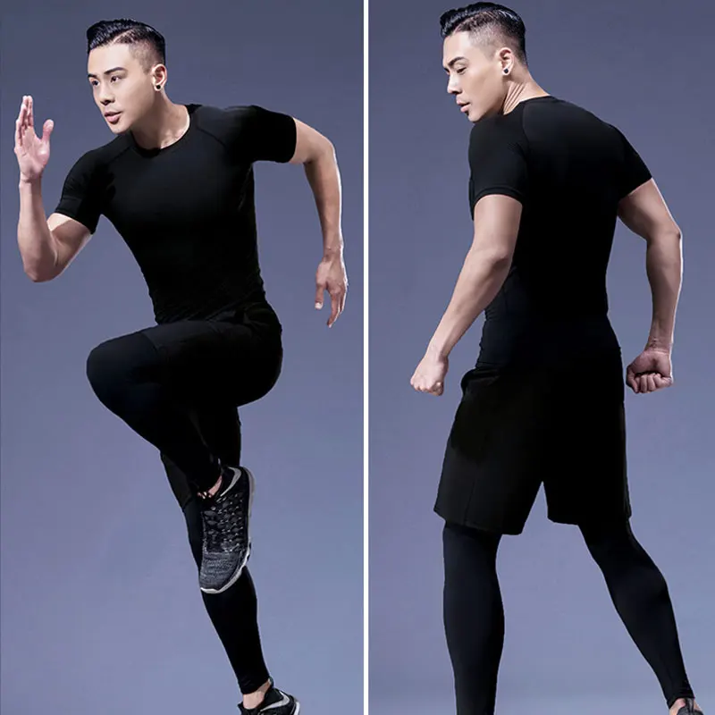 Men Compression Workout T‑Shirt Breathable Moisture Wicking Athletic Tops for Running Racing Outdoor Sports Sportswear