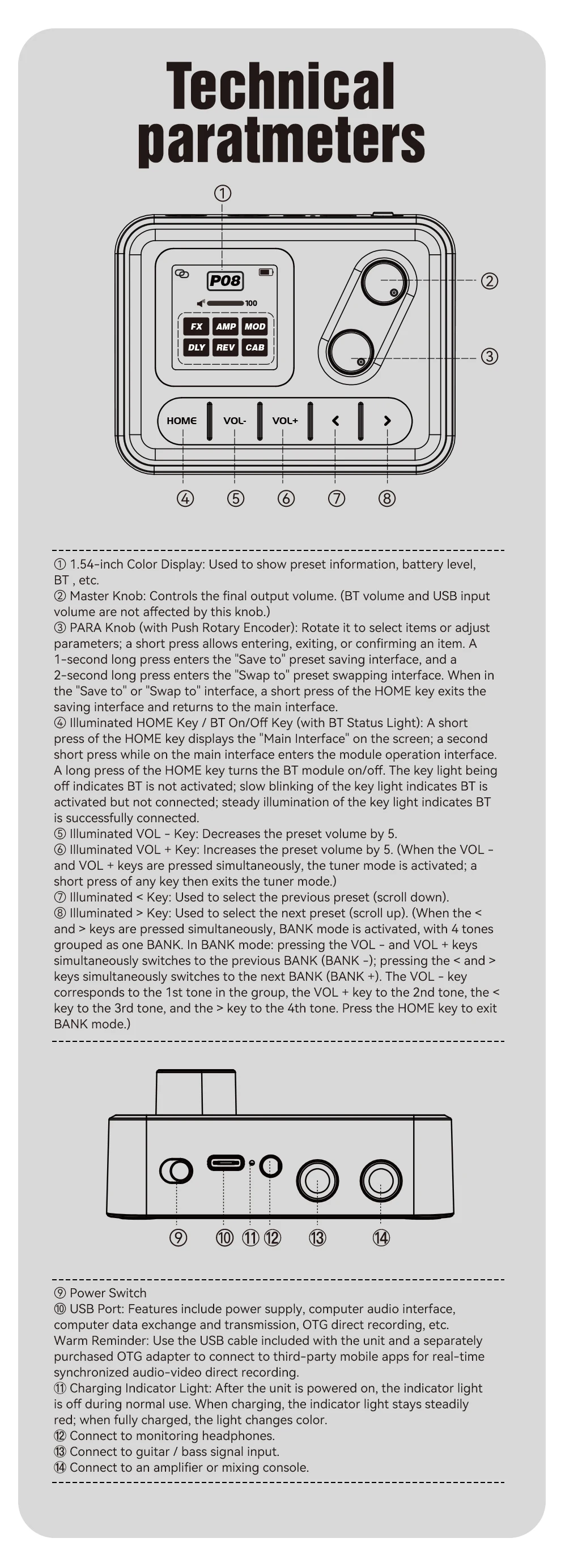 เอฟเฟคกีตาร์ M-VAVE POCKET AMP/หน้าจอสี 1.5 นิ้ว/อินเทอร์เฟซเสียง USB/แบตเตอรี่ 7 ชั่วโมง/IR Loader/บลูทูธ/สำหรับกีตาร์ไฟฟ้า/เบส